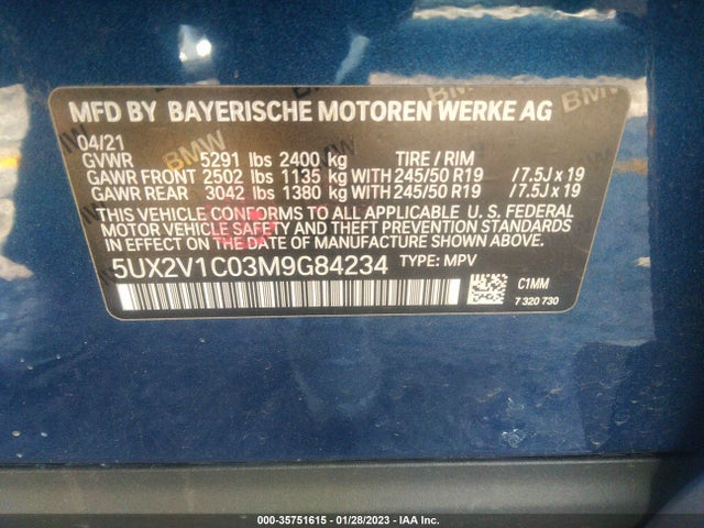 2021 BMW X4, VIN: 5UX2V1C03M9G84234