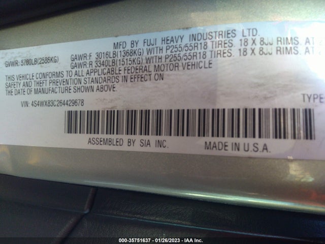 4S4WX83C264429678 Subaru B9 Tribeca 5-pass Ltd