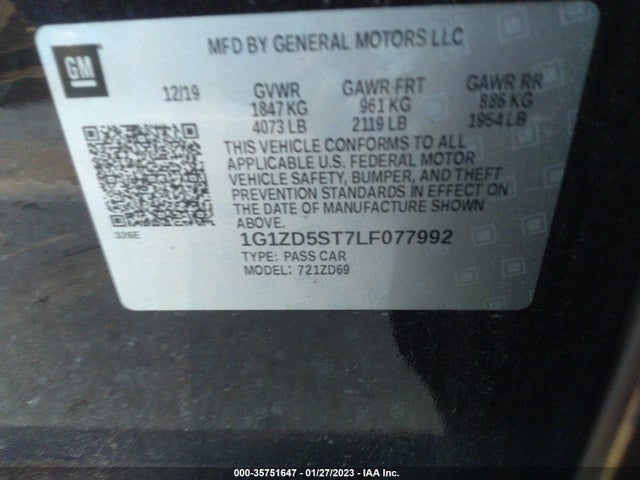 Chevrolet MALIBU LT 2020 1G1ZD5ST7LF077992 Image 9
