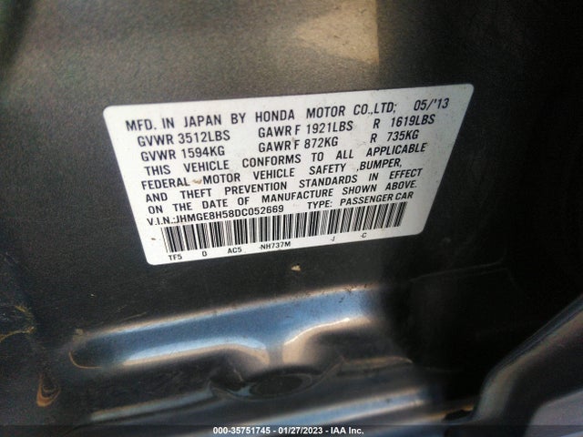 2013 HONDA FIT SPORT VIN: JHMGE8H58DC052669