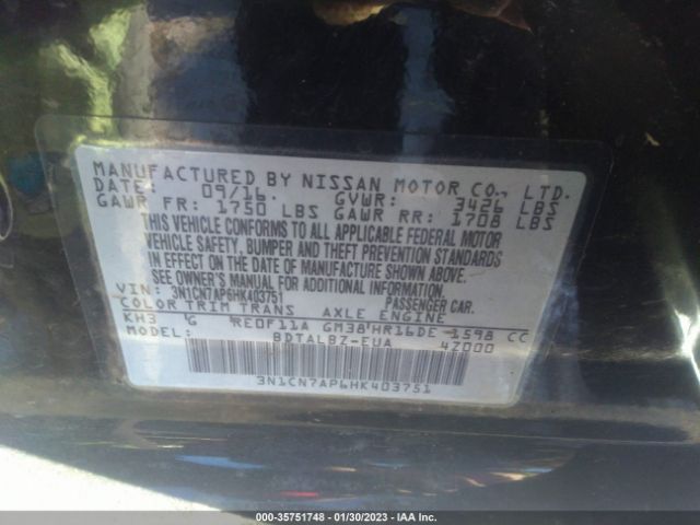 3N1CN7AP6HK403751 Nissan Versa Sedan S/s Plus/sl/sv