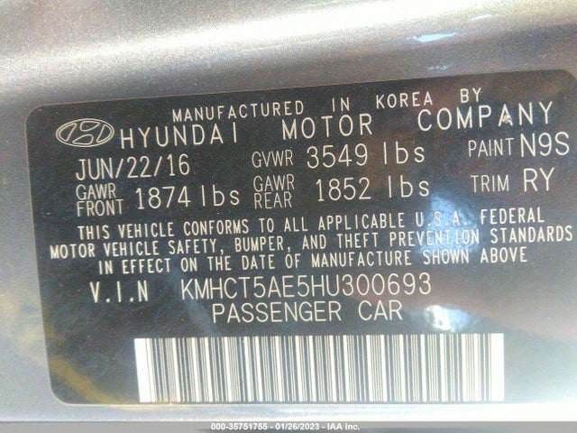 Hyundai ACCENT SE 2017 KMHCT5AE5HU300693 Image 9