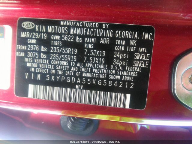 5XYPGDA55KG584212 KIA Sorento S V6