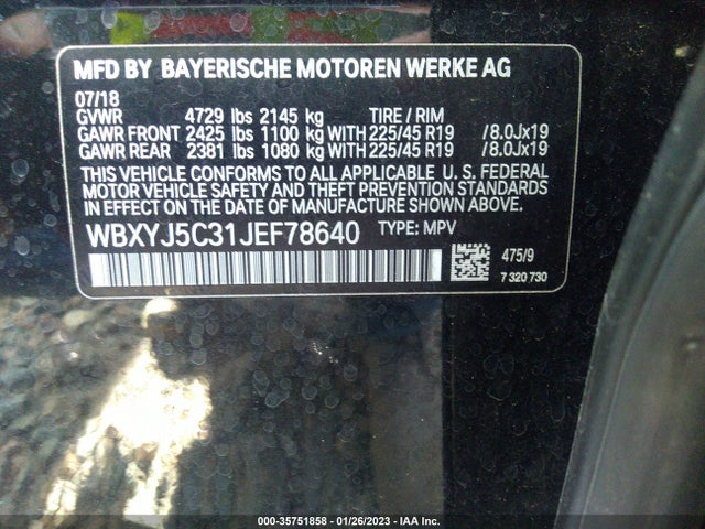 2018 BMW X2 XDRIVE28I VIN: WBXYJ5C31JEF78640