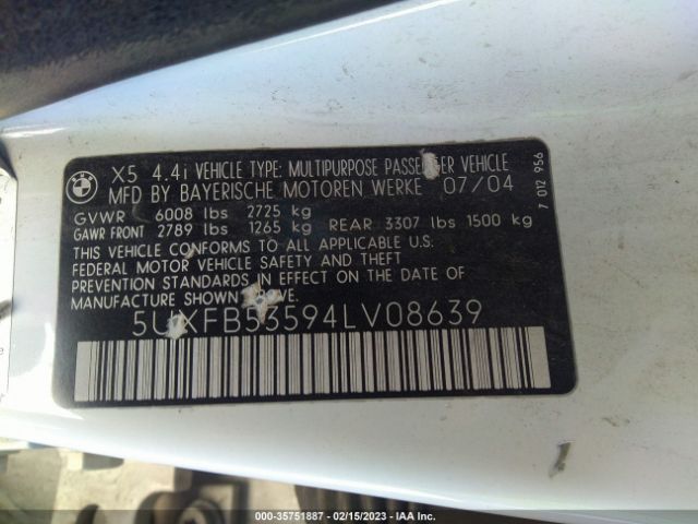 5UXFB53594LV08639 BMW X5 4.4I