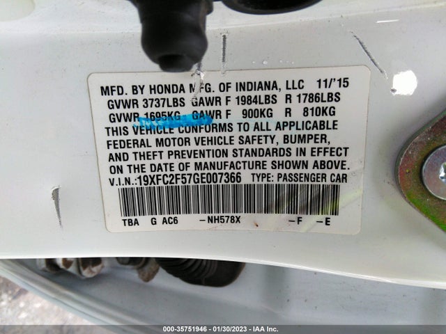 Honda Civic Sedan Lx 2016 19XFC2F57GE007366 Image 10