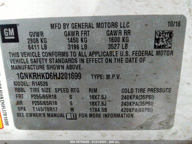 Chevrolet Traverse Lt 2017 1GNKRHKD6HJ201699 Image 11