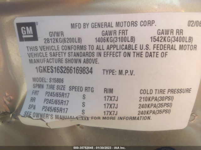 1GKES16S266169834 GMC Envoy Xl Sle