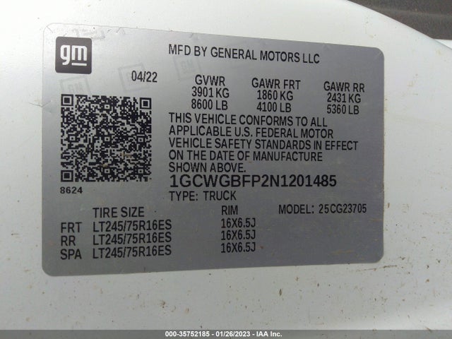 2022 Chevrolet Express, VIN: 1GCWGBFP2N1201485
