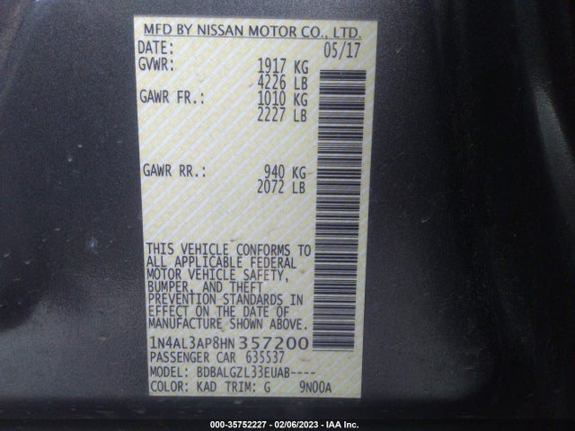 Nissan Altima 2.5 S 2017 1N4AL3AP8HN357200 Image 10