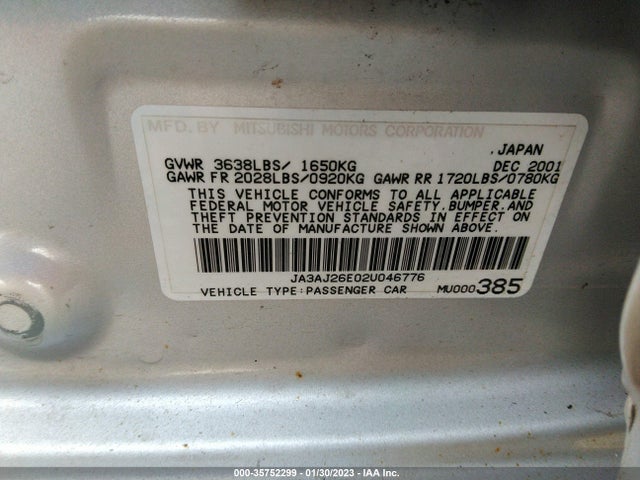 JA3AJ26E02U046776 Mitsubishi LANCER ES