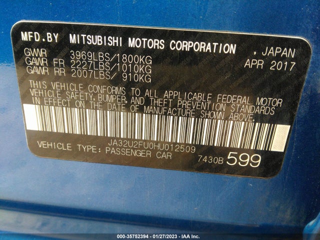 JA32U2FU0HU012509 Mitsubishi Lancer Es/le