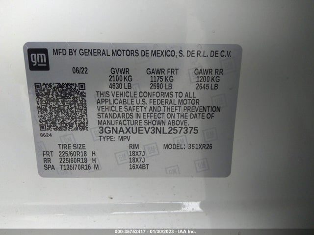 Chevrolet EQUINOX LT 2022 3GNAXUEV3NL257375 Image 9