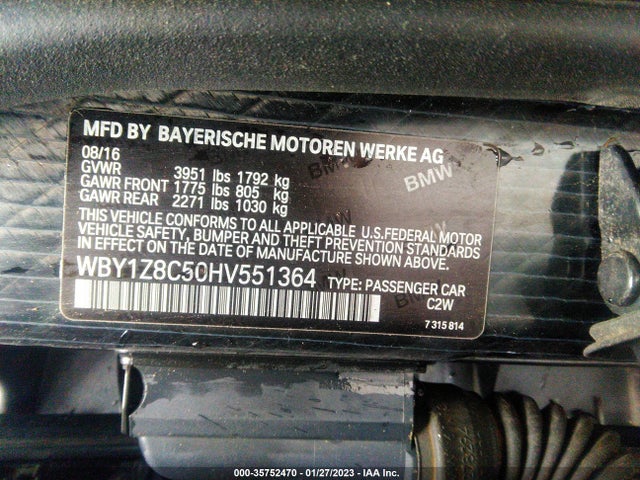 2017 BMW i3, VIN: WBY1Z8C50HV551364