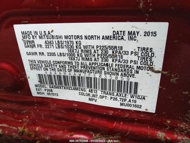 4A4AR4AW7FE035059 Mitsubishi OUTLANDER SPORT