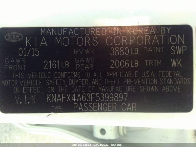 KNAFX4A63F5399897 KIA FORTE LX
