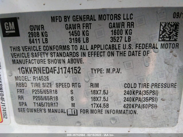 GMC ACADIA SLE 2015 1GKKRNED4FJ174152 Image 9