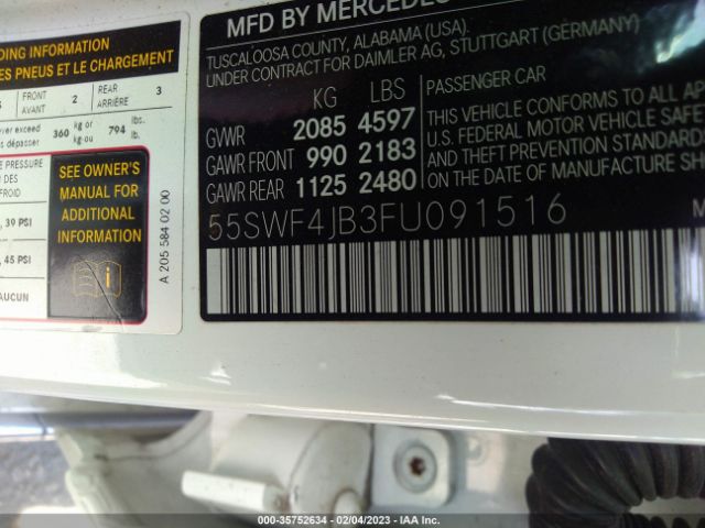 55SWF4JB3FU091516 Mercedes-Benz C-class C 300