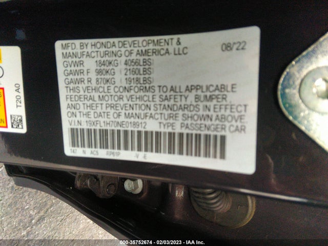 Honda Civic Hatchback Ex-l 2022 19XFL1H70NE018912 Image 9