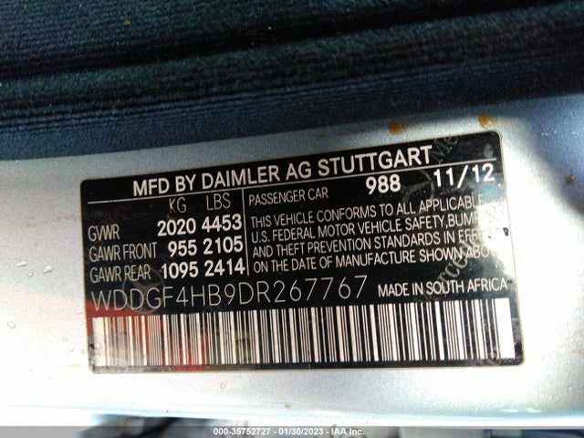 2013 MERCEDES-BENZ C-CLASS C 250 VIN: WDDGF4HB9DR267767
