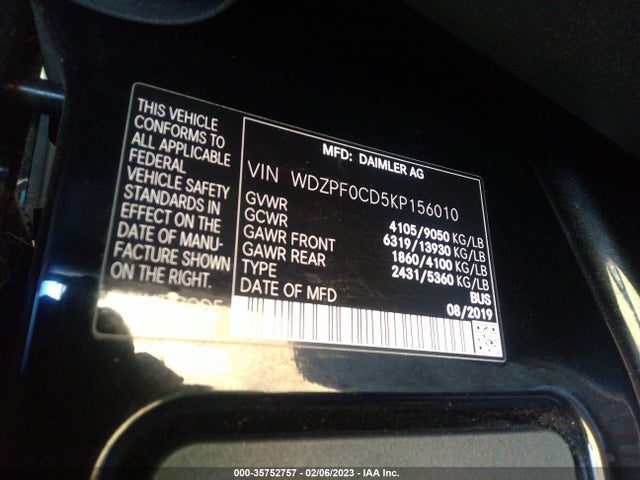Mercedes-Benz SPRINTER PASSENGER VAN 2019 WDZPF0CD5KP156010 Image 10