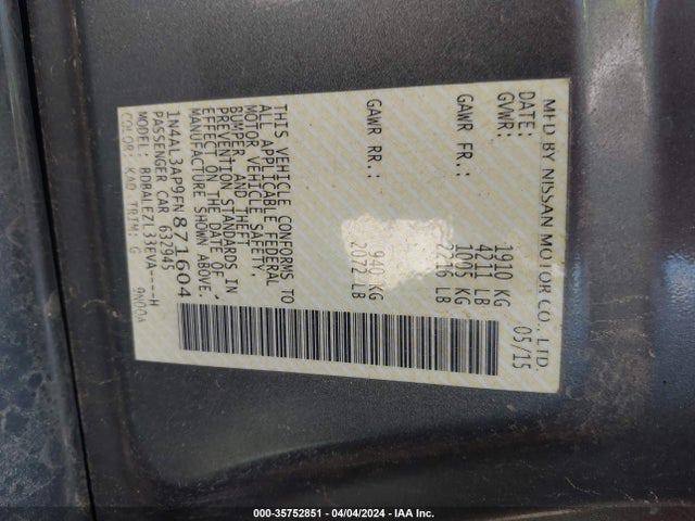 Nissan Altima 2.5 S 2015 1N4AL3AP9FN871604 Image 9