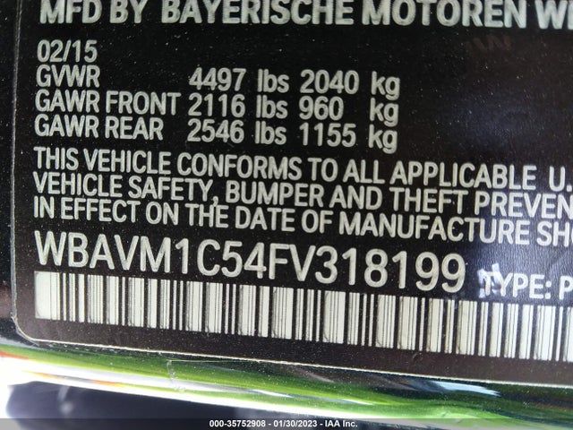 35752908 :رقم المزاد ، WBAVM1C54FV318199 vin ، 2015 Bmw X1 Sdrive28i مزاد بيع