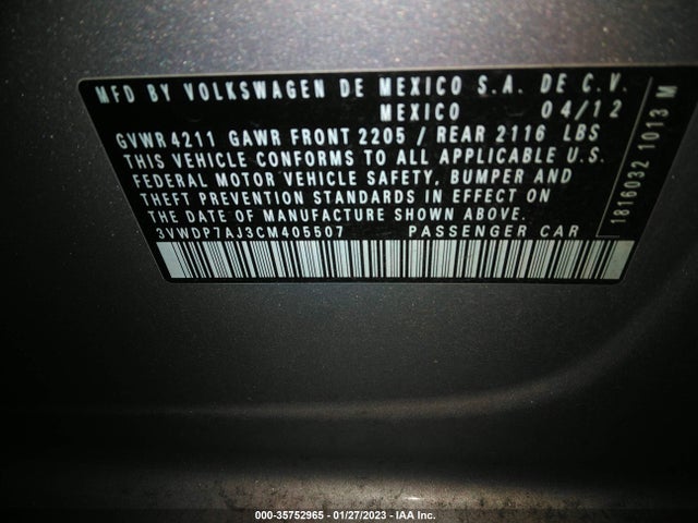 3VWDP7AJ3CM405507 Volkswagen Jetta Sedan Se W