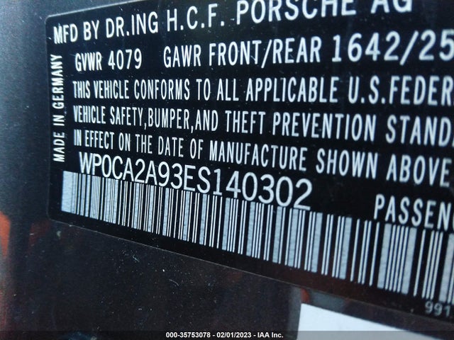 WP0CA2A93ES140302 Porsche 911 CARRERA