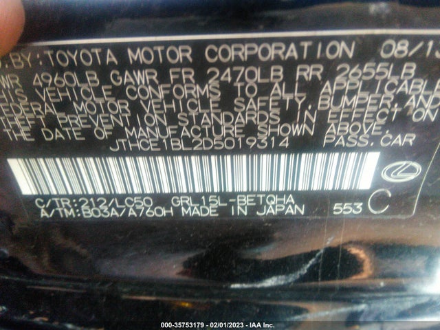 2013 LEXUS GS 350 VIN: JTHCE1BL2D5019314