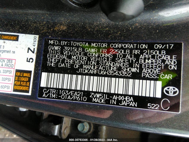 2017 Toyota Prius, VIN: JTDKARFU6H3543352