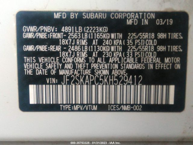 JF2SKAPC5KH529412 Subaru Forester Sport