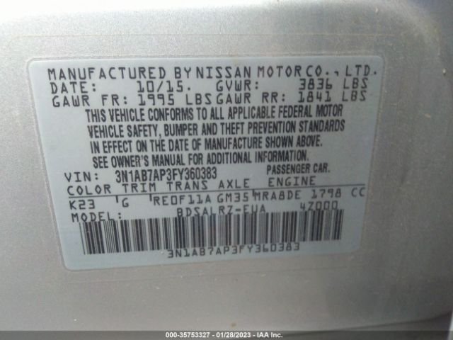 3N1AB7AP3FY360383 Nissan SENTRA SR
