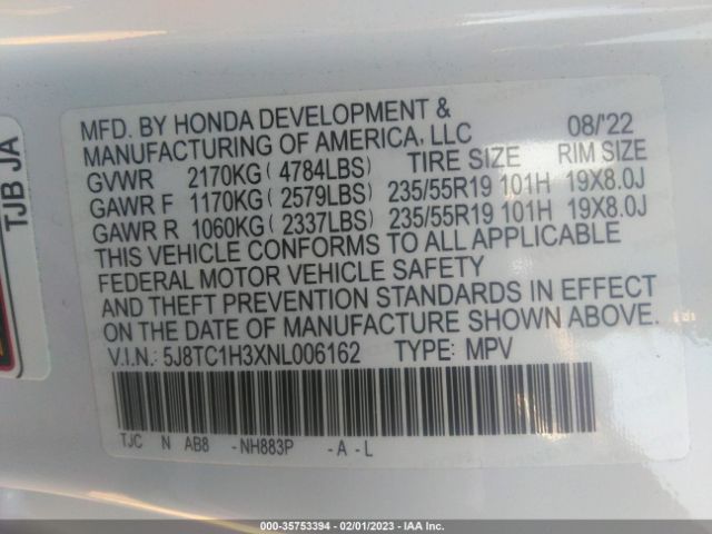 5J8TC1H3XNL006162 Acura RDX