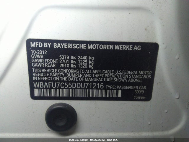 2013 BMW 5 SERIES 535I XDRIVE VIN: WBAFU7C55DDU71216