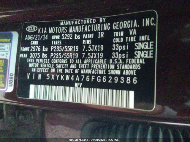 2015 Kia Sorento, VIN: 5XYKW4A76FG629386