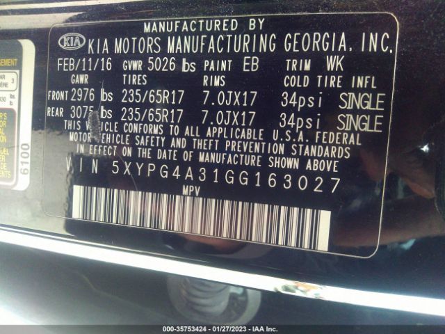 5XYPG4A31GG163027 KIA SORENTO LX