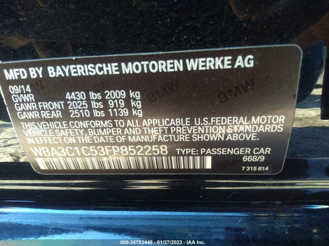 2015 BMW 3 SERIES 328I VIN: WBA3C1C53FP852258