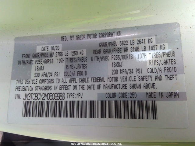 2021 Mazda CX-9, VIN: JM3TCBCY2M0509988
