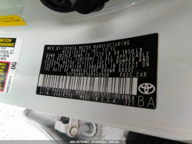 Toyota Corolla L/le/s/s Plus/le Plus 2016 5YFBURHE1GP443906 Image 9