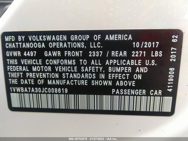 Volkswagen Passat 2.0t Se 2018 1VWBA7A30JC008619 Image 10