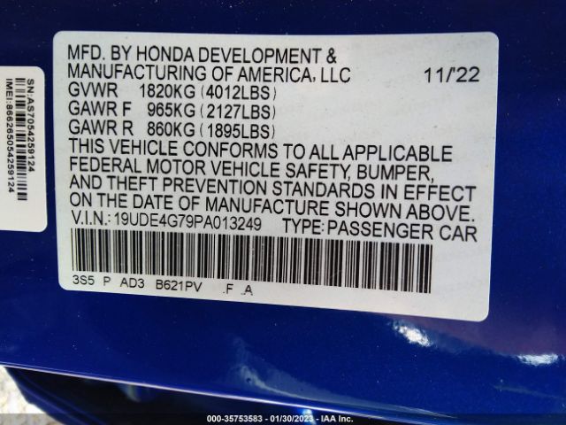 19UDE4G79PA013249 Acura Integra W/a-spec Tech Package