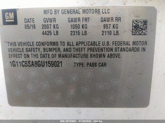 2016 Chevrolet Malibu, VIN: 1G11C5SA8GU159021