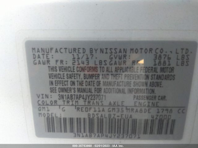 3N1AB7AP4JY237071 Nissan SENTRA S
