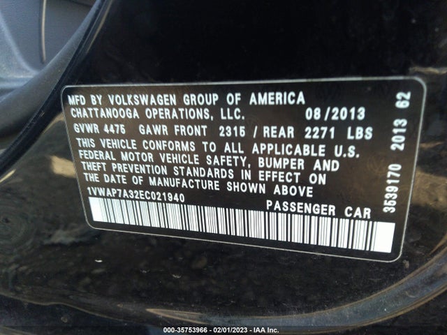 1VWAP7A32EC021940 Volkswagen PASSAT S