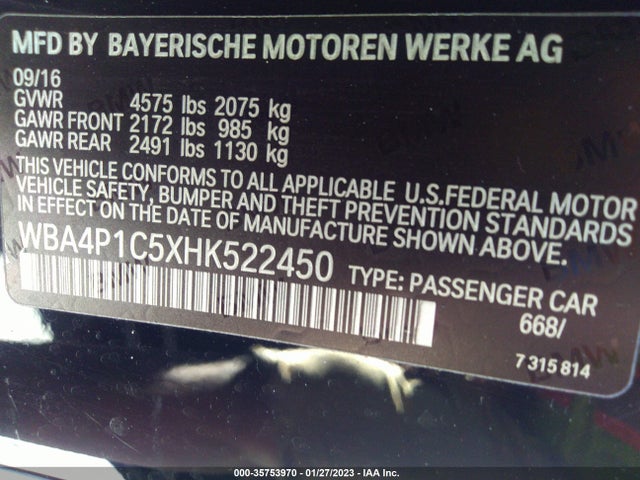 2017 BMW 4 Series, VIN: WBA4P1C5XHK522450