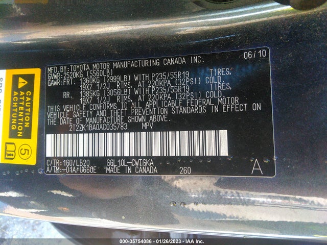 2T2ZK1BA0AC035783 Lexus RX 350