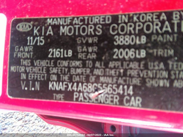 KNAFX4A68G5565414 KIA FORTE LX
