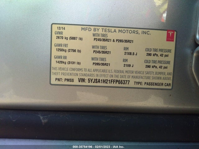 2015 Tesla Model S, VIN: 5YJSA1H21FFP66377