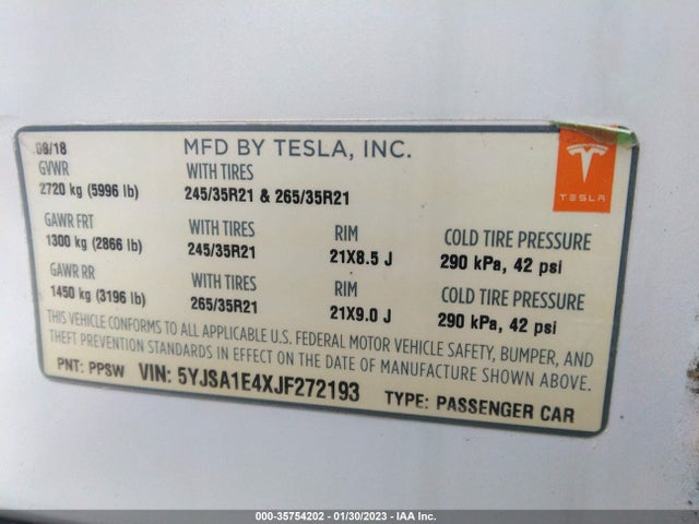 Tesla MODEL S 2018 5YJSA1E4XJF272193 Image 21